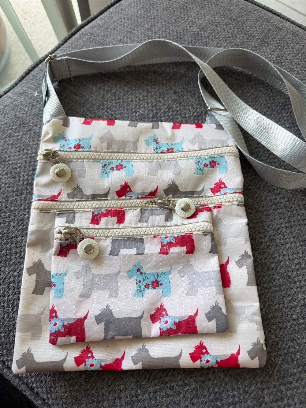 Crossbody Bag with Multi Scotty Dog Print - Cream